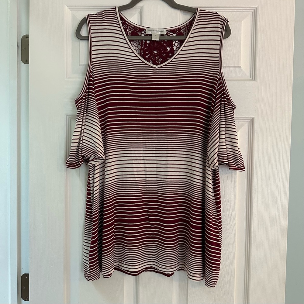 XL maroon and white striped tank with lace back